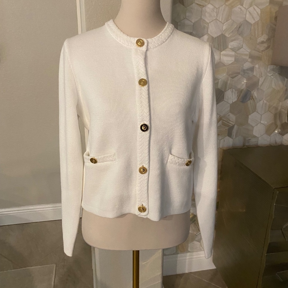 J. Crew Factory Ivory Cardigan with Gold Accents